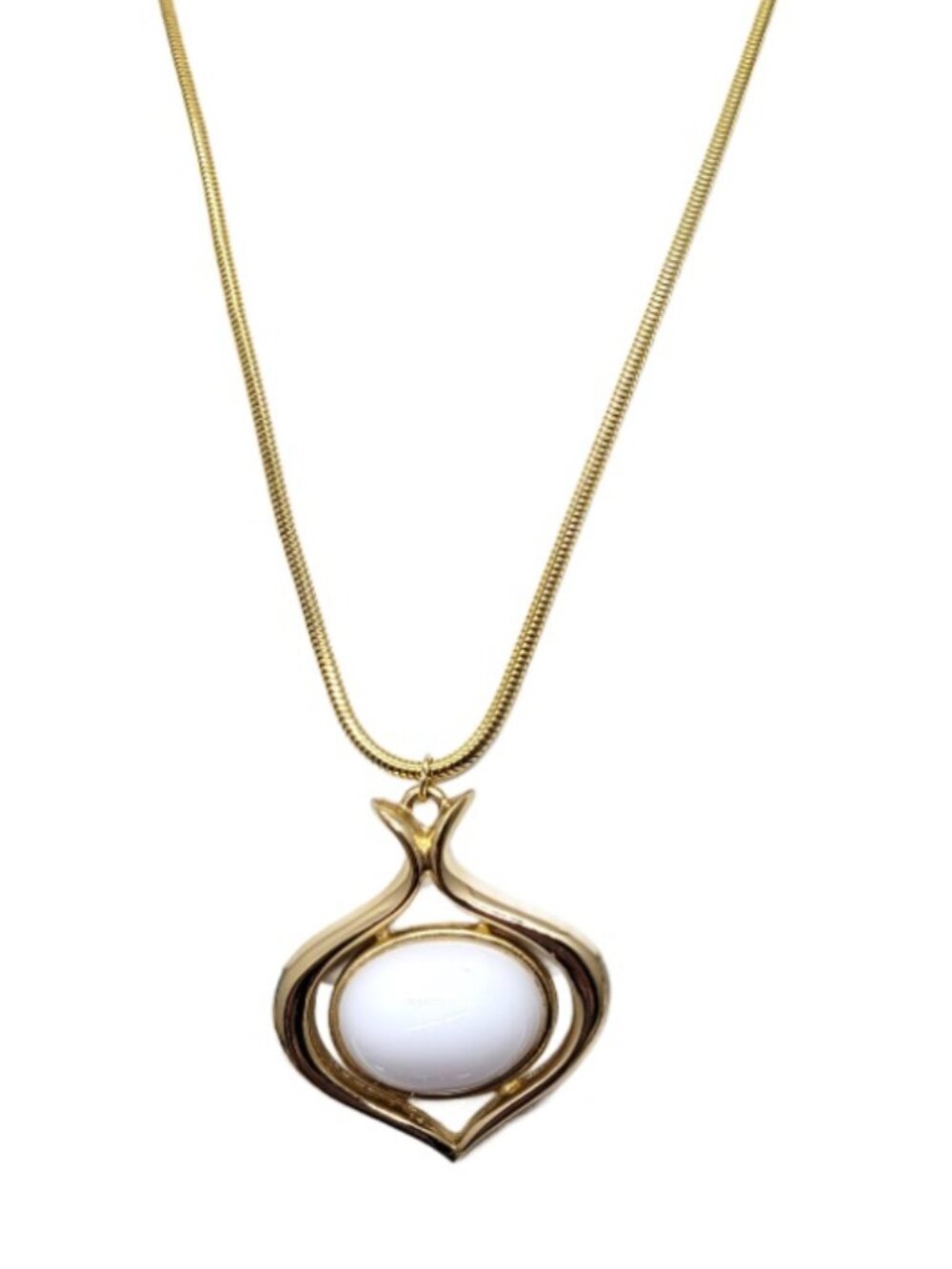 Vintage 1970s Signed Napier Goldtone White Cabochon Pendant Necklace